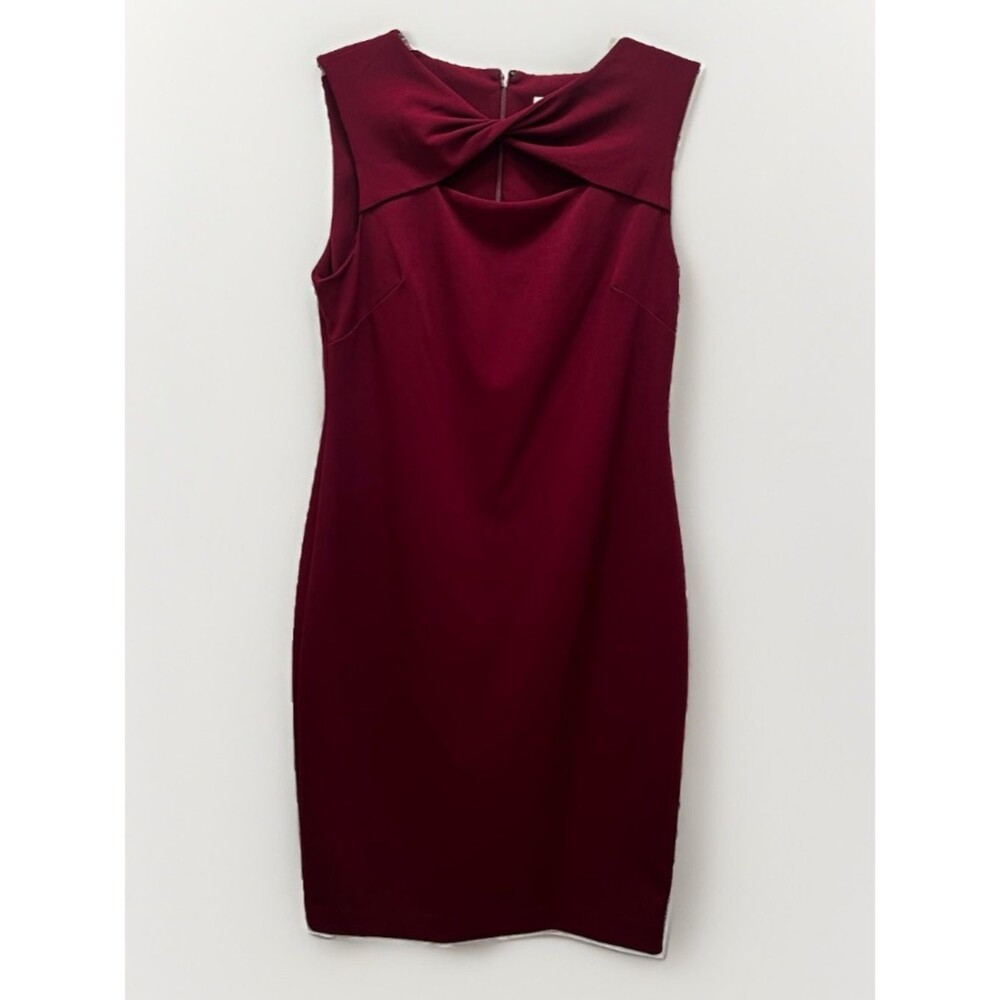 Calvin Klein Sleeveless Midi Sheath Dress Sz 10 Burgundy Keyhole Neckline